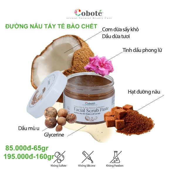  Đường nâu tẩy tế bào chết da mặt Cobote 160gr 