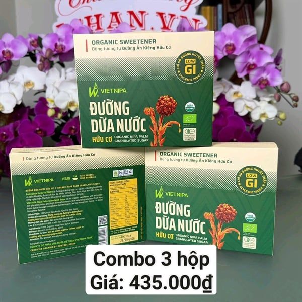  3 Hộp đường dừa nước hữu cơ - 30 gói (5G/ gói) 
