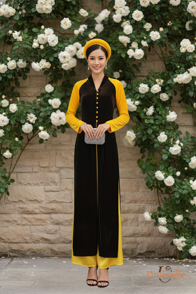  Áo dài cổ V 3 tà dài 