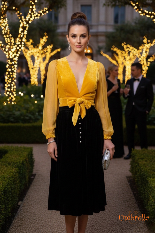  Váy nhung nút trước thắt nơ 