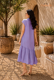  Đầm dài Linen sơ mi lệch tầng 