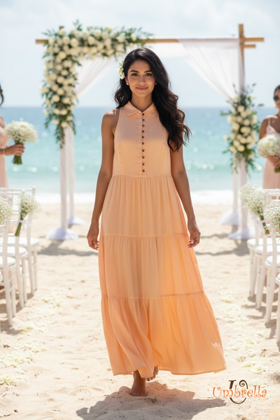  Đầm dài Linen sát nách nhún eo 