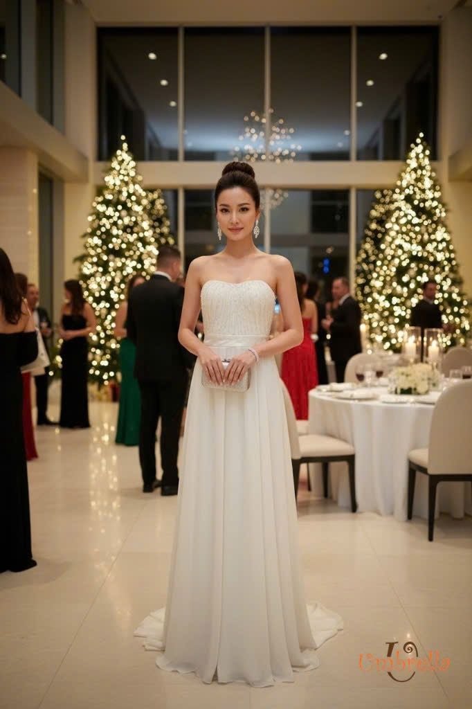  Đầm dài cúp ngực xếp li 