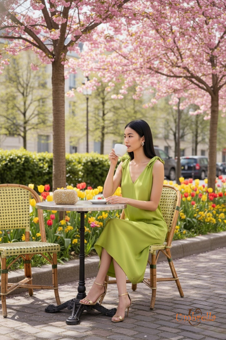  Đầm lụa 2 nơ vai 