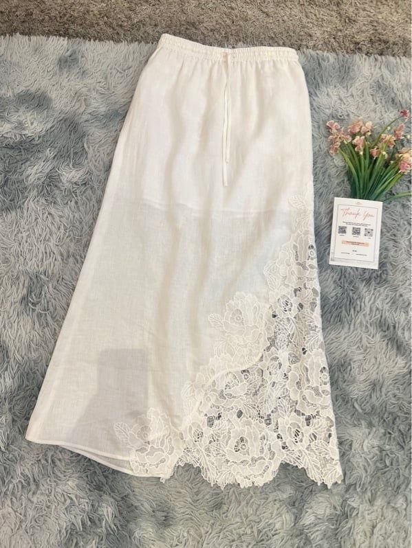  Váy Linen lưng thun phối ren 
