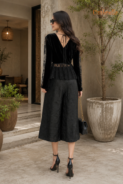  Áo nhung cổ V phối ren 