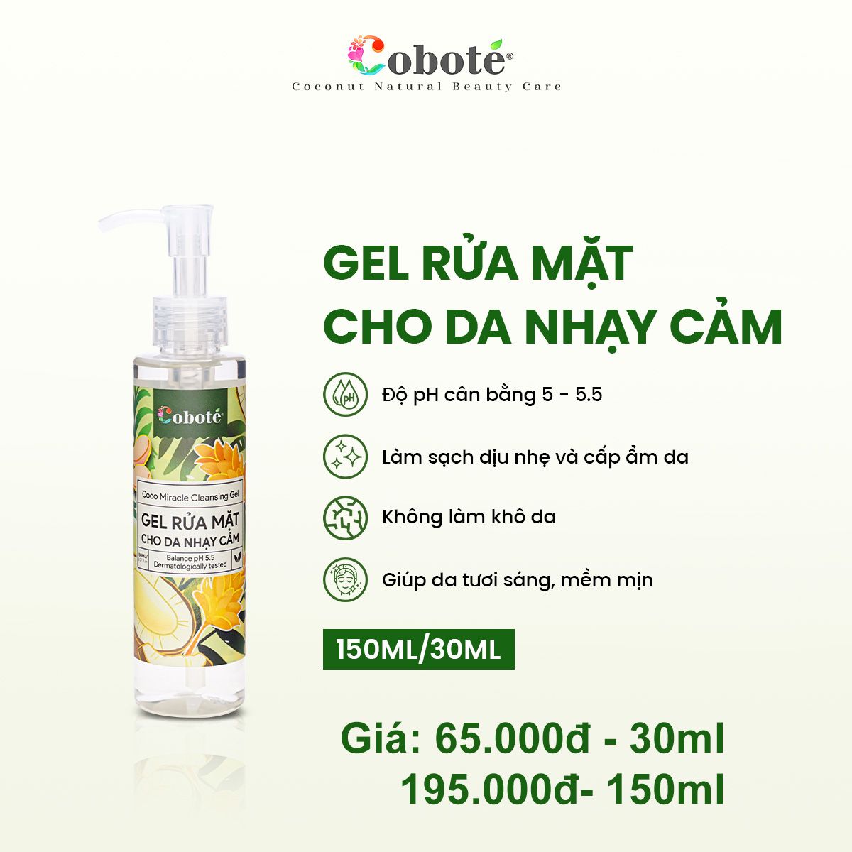  Sữa rửa mặt cho da nhạy cảm phong lữ Cobote 30ml 
