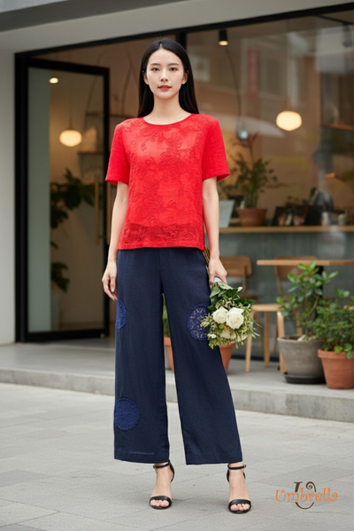  Áo nút sau thêu có tay 