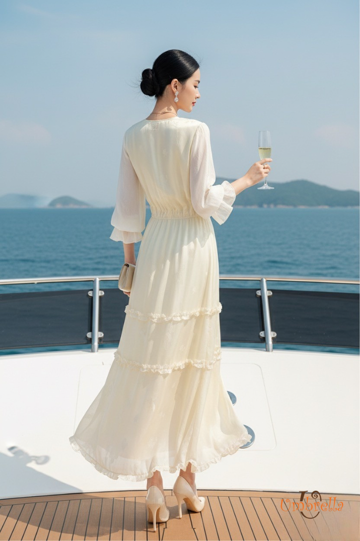  Đầm dài bèo cổ tay dài 