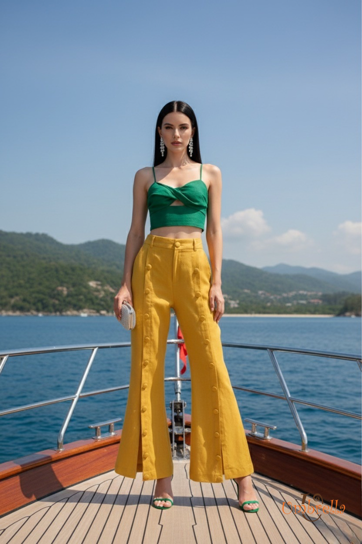  Quần Linen nhiều nút bấm trước 