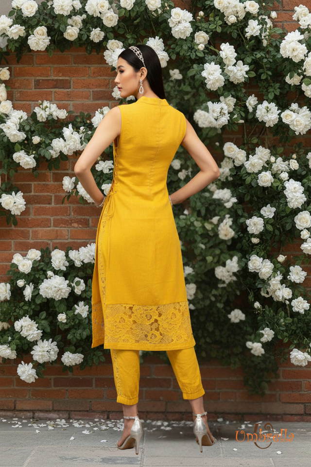  Áo dài Linen đan hông 