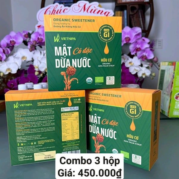  3 Hộp mật dừa nước cô đặc hữu cơ - 30 gói( 15G/gói) 