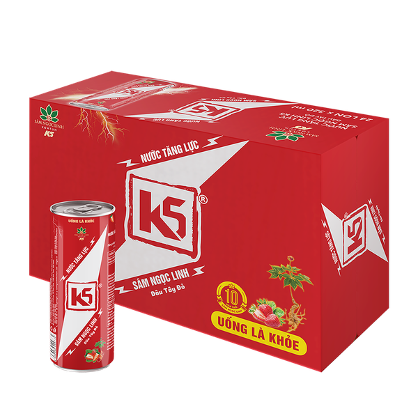  Thùng 24 Lon TPBS nước tăng lực Sâm Ngọc Linh K5 - Vị dâu tây đỏ - 320ml 