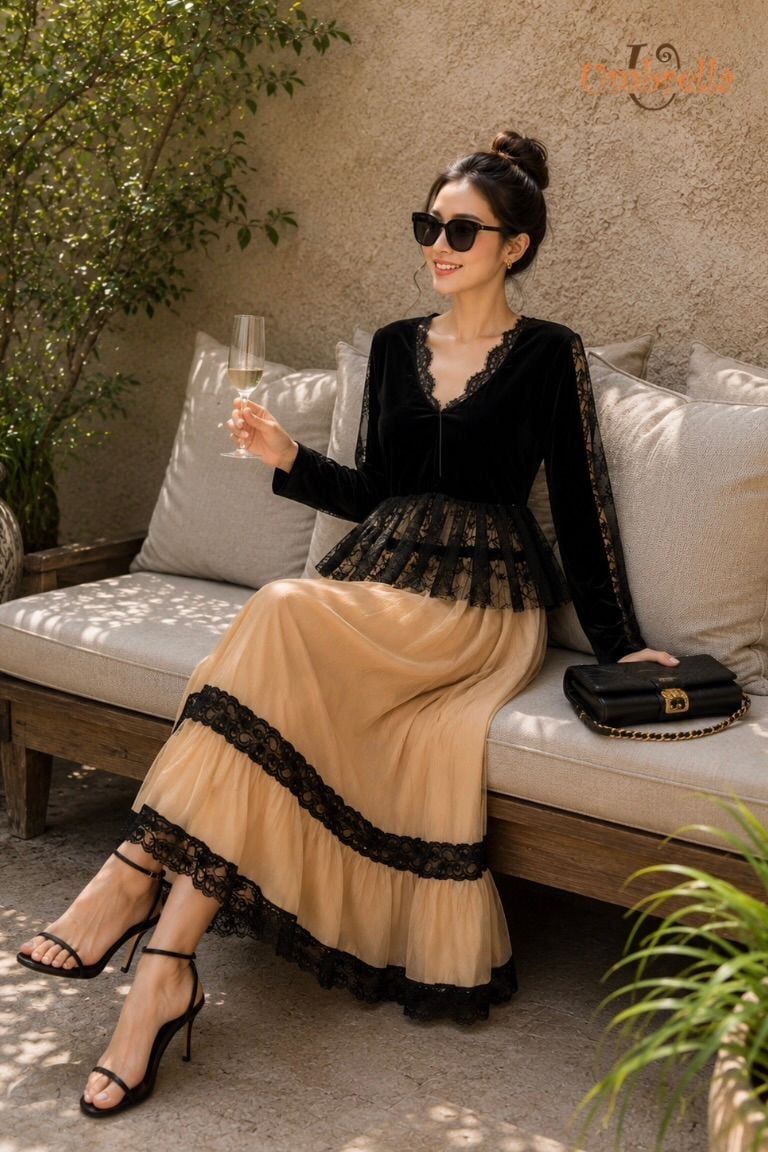  Váy lụa lưng rút 