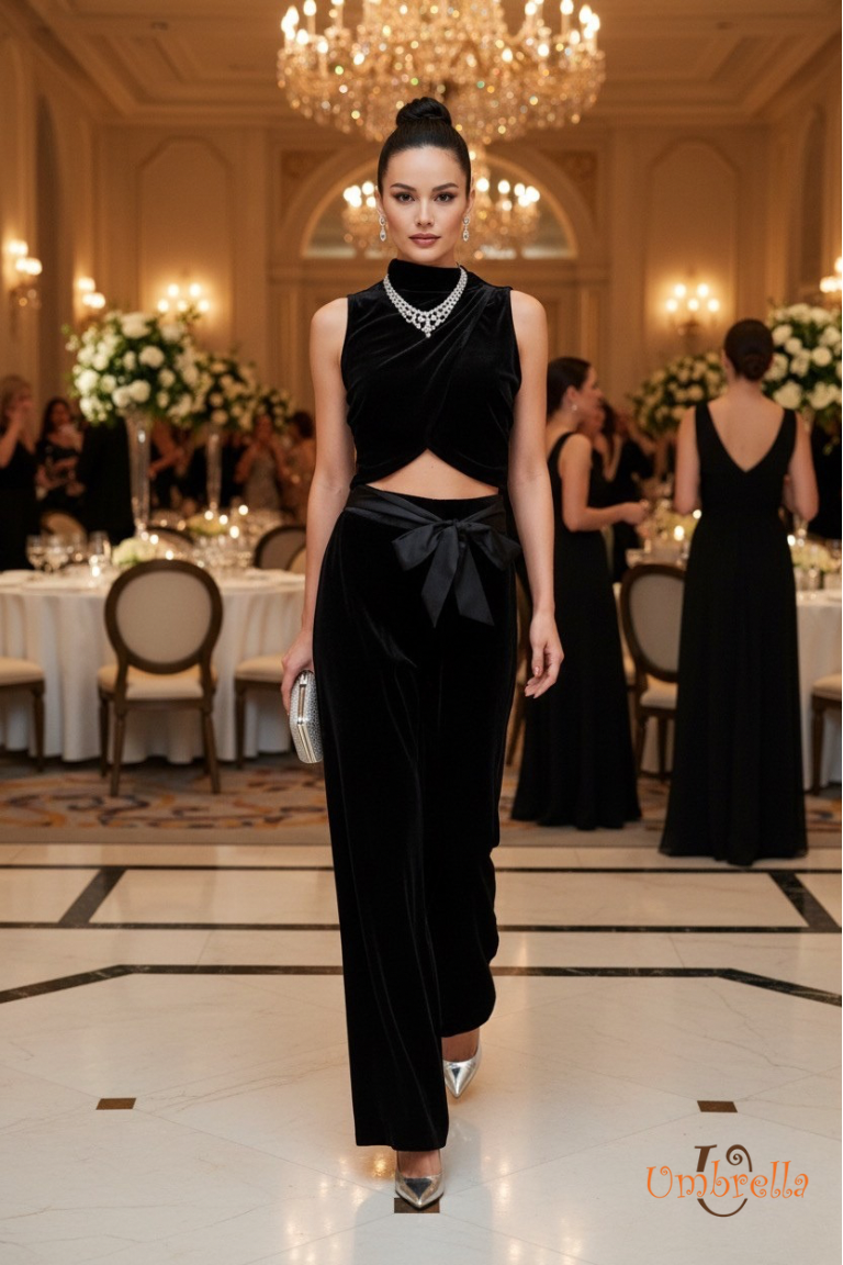  Áo nhung lụa cổ cao crop ngực 