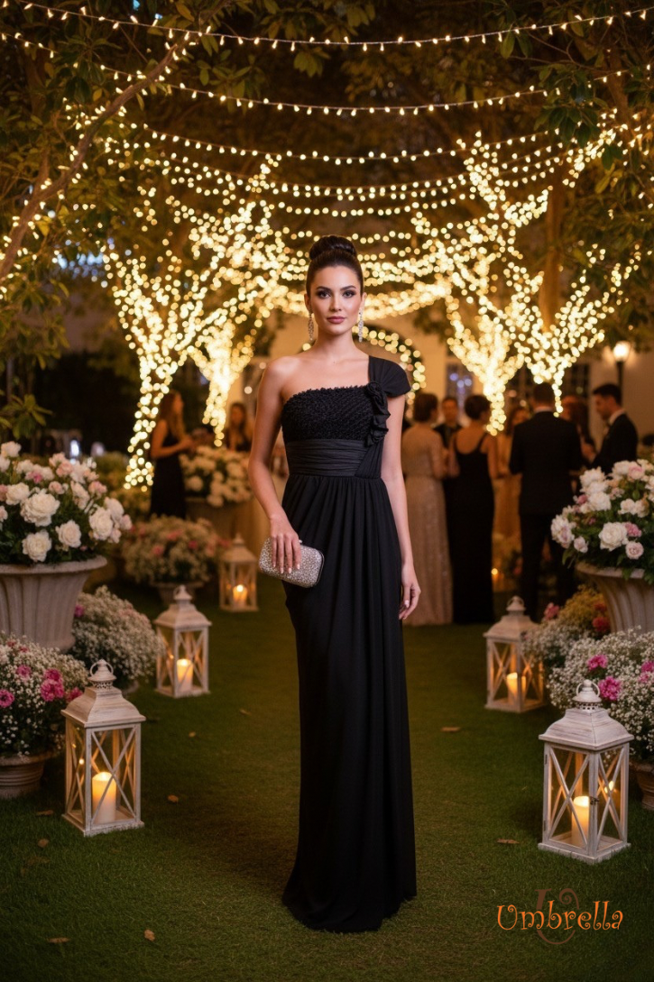  Đầm dài ngực xé 1 vai 