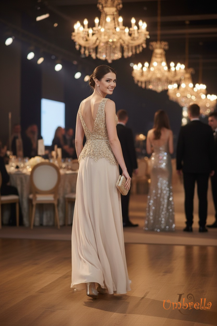  Đầm dài hoa đắp V 