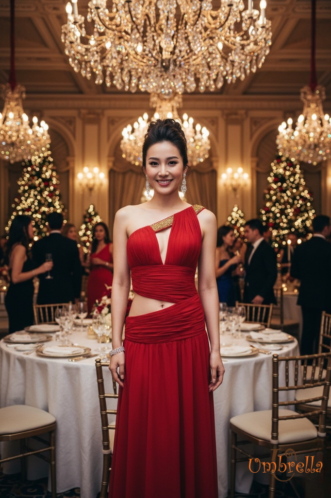  Đầm dài hở xéo hông 