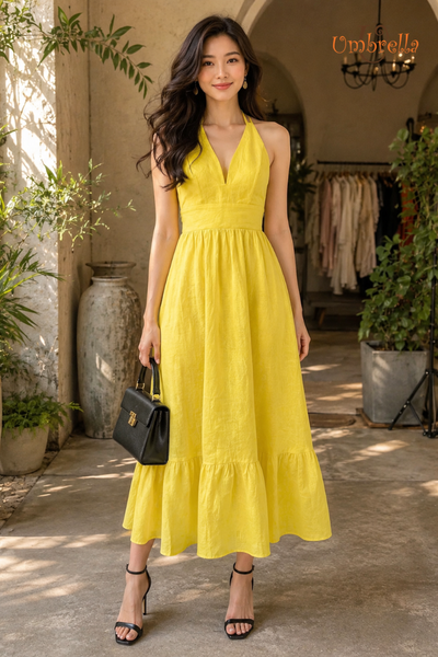  Đầm dài Linen ngực A xoè chân 