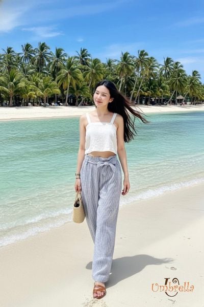  Quần Linen lưng nhún cao 