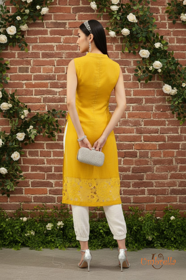  Áo dài Linen đan hông 