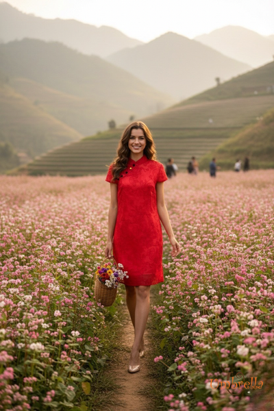  Đầm Linen cổ áo dài dáng A 