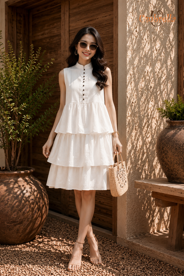 Đầm Linen sát nách 3 tầng 