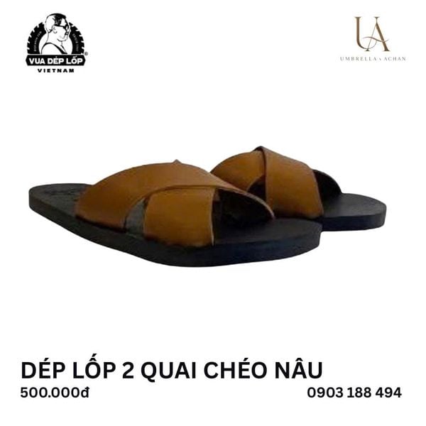  Dép lốp 2 quai chéo Nâu 
