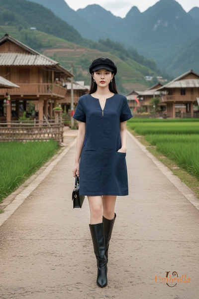  Đầm Linen suông crochet 