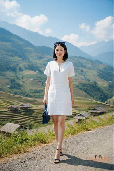  Đầm Linen suông crochet 