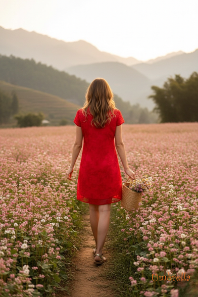  Đầm Linen cổ áo dài dáng A 