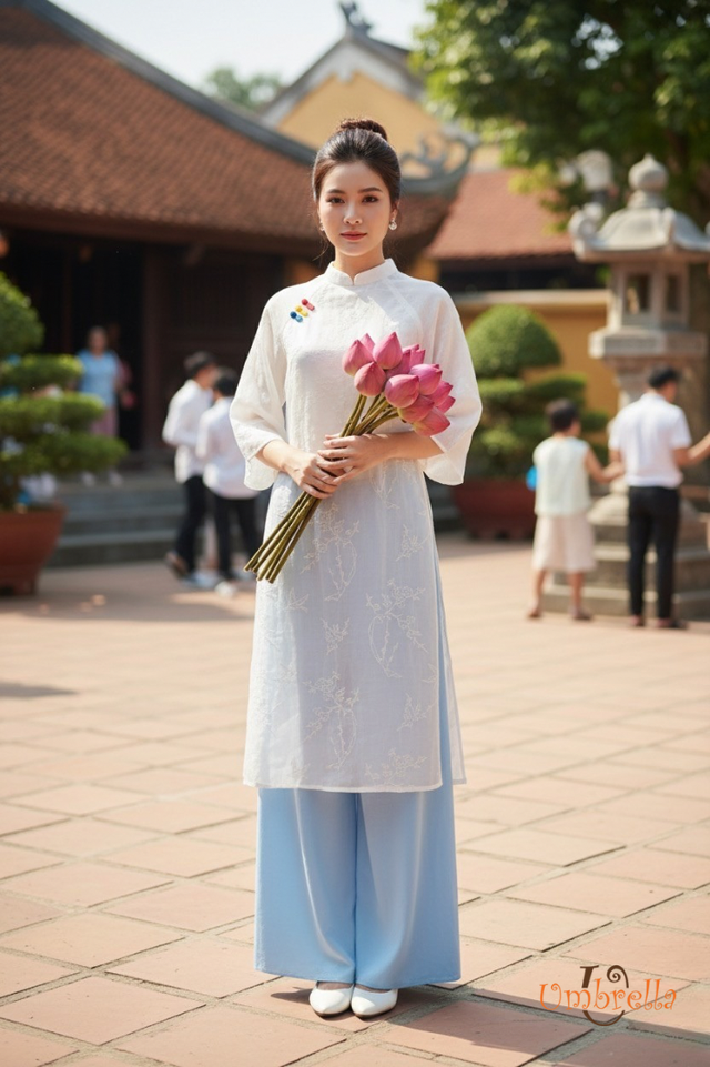  Áo dài Linen cách tân thêu 