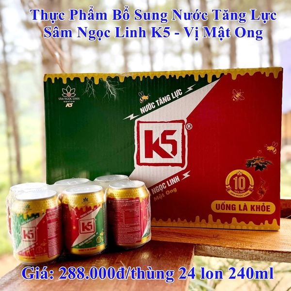  Thùng 24 Lon TPBS nước tăng lực Sâm Ngọc Linh K5 - Vị mật ong 