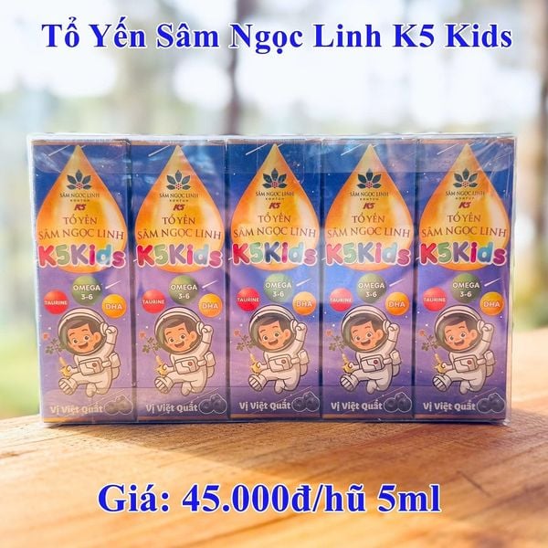  Tổ yến Sâm Ngọc Linh K5 Kids vị Việt Quất 5 hũ/Lốc 