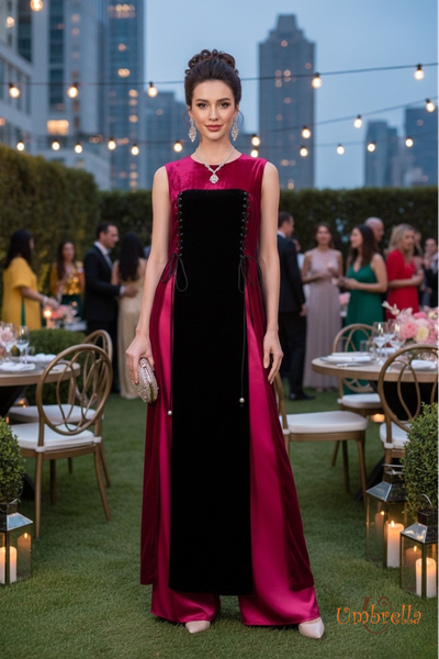  Áo dài nhung xẻ trước 