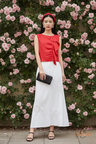  Áo Linen bèo dọc 1 bên 