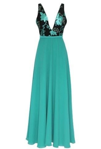  Đầm dài vintage cổ V 