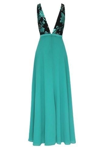  Đầm dài vintage cổ V 