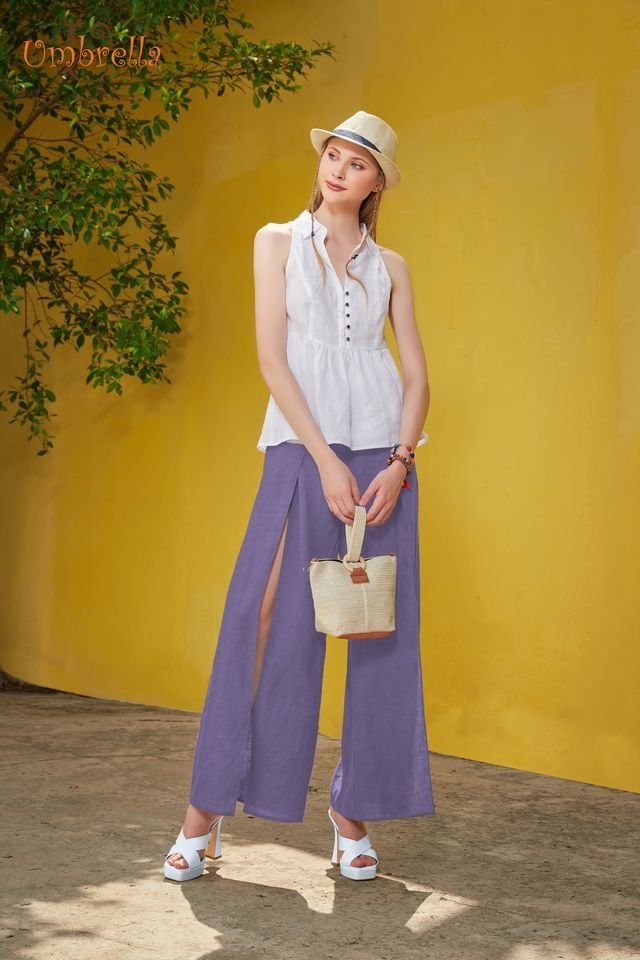  Quần Linen xẻ lai trước 
