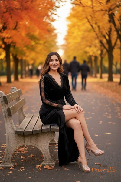  Áo nhung cổ V phối ren 