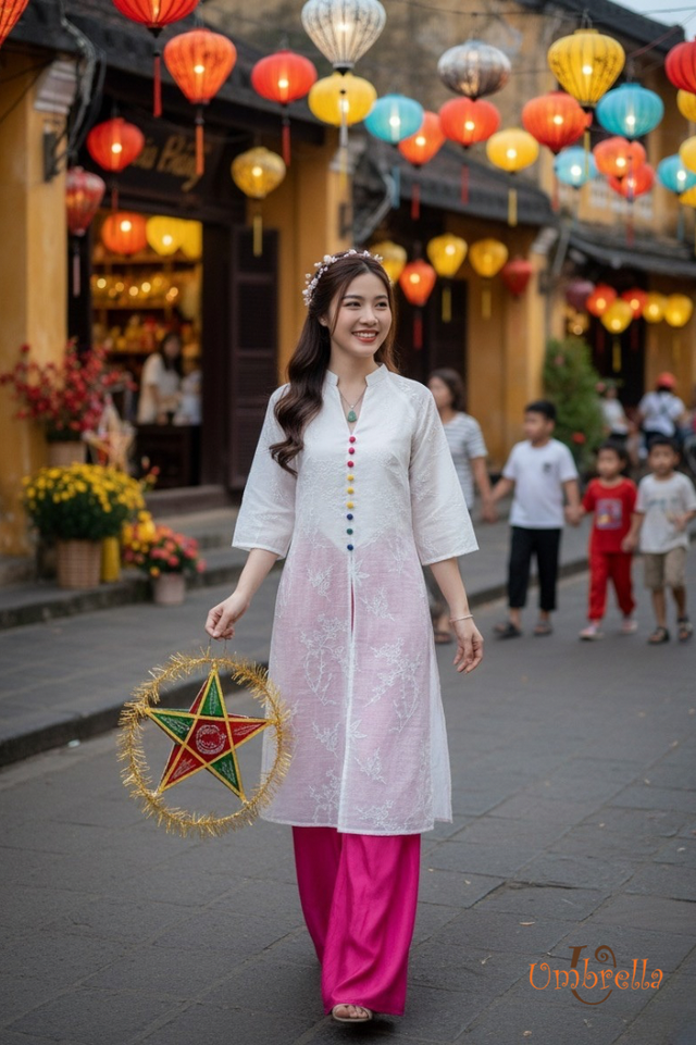  Áo dài Linen xẻ 3 tà thêu 