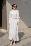  Váy Linen lưng thun phối ren 