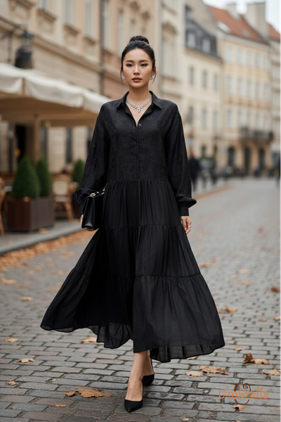  Đầm sơ mi Lụa suông 3 tầng 