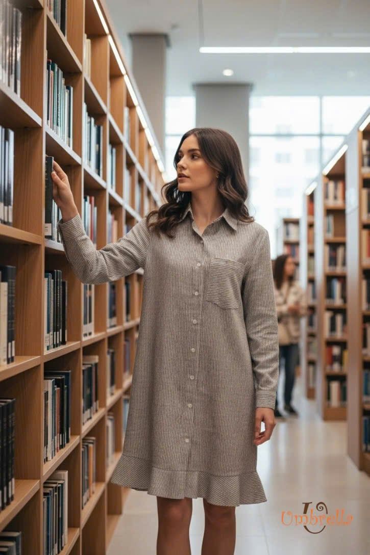  Đầm Linen sơ mi chân bèo 