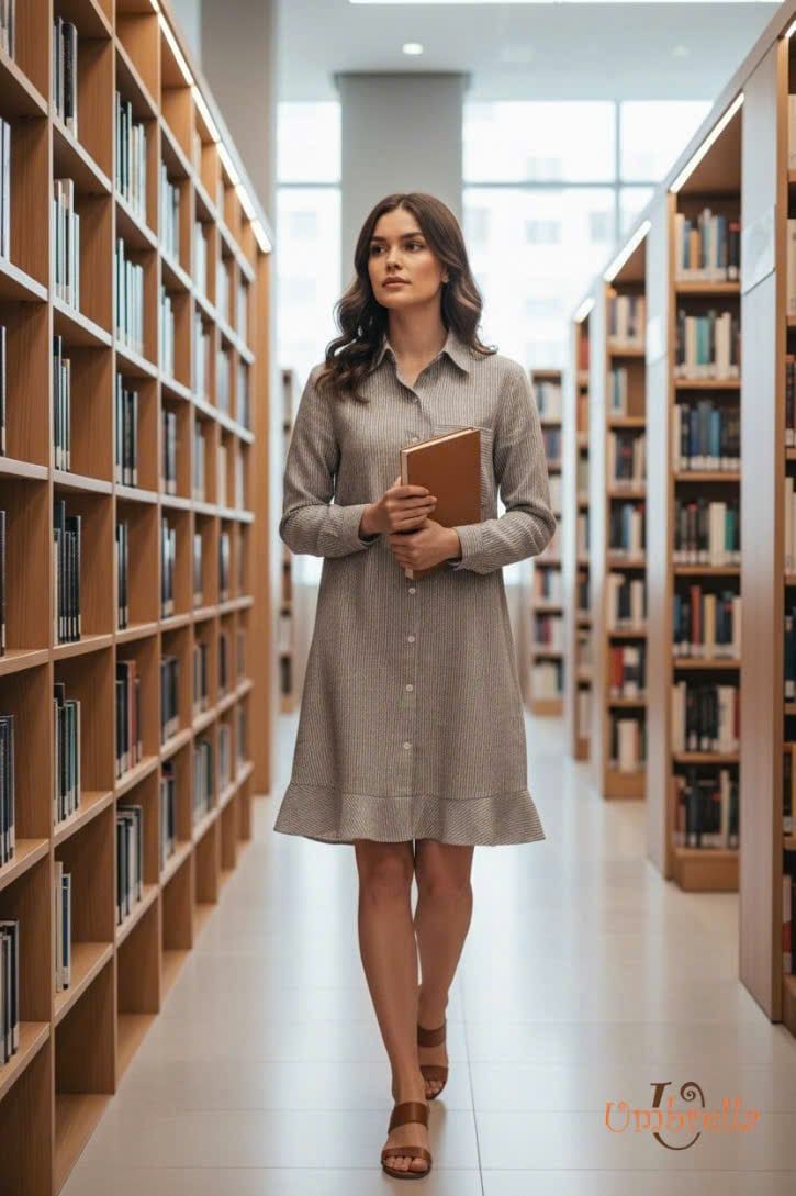  Đầm Linen sơ mi chân bèo 