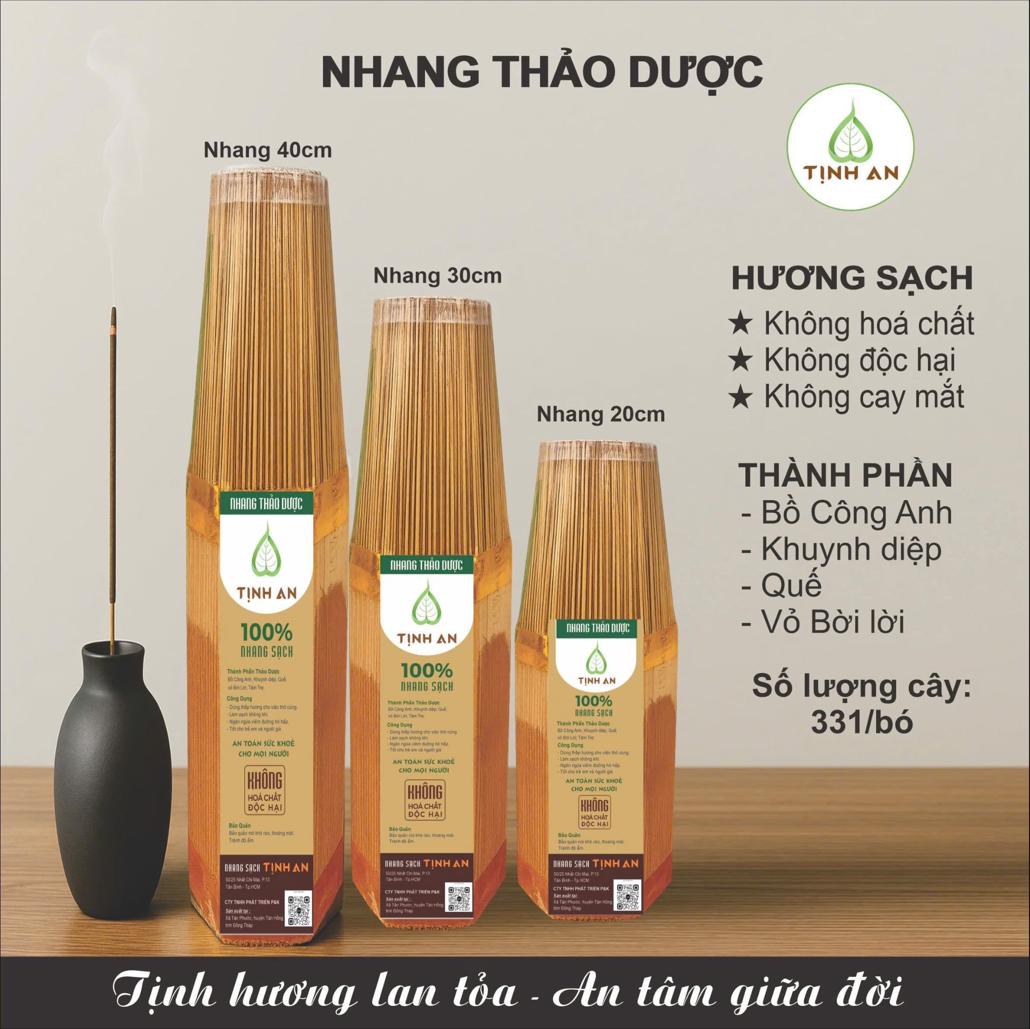  Nhang sạch tịnh an bó cao 20cm - 331 cây 