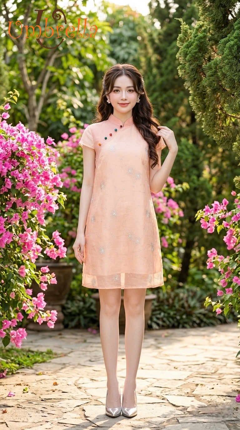  Đầm Linen cổ áo dài dáng A 