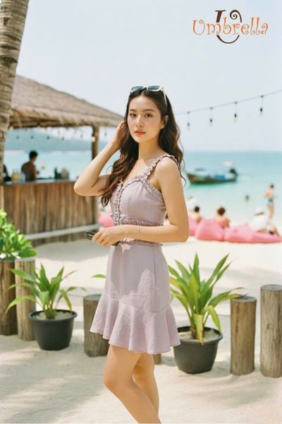  Đầm Linen 2 dây Ziczac sau 