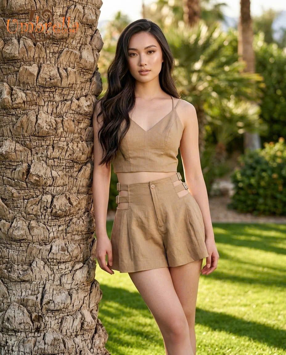  Short váy Linen thắt hông 