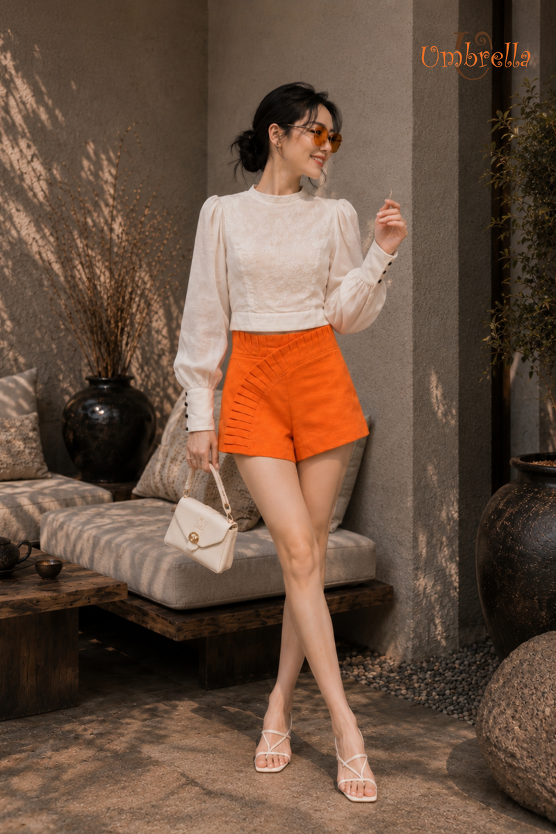  Áo Ramie thêu tay phồng dài 